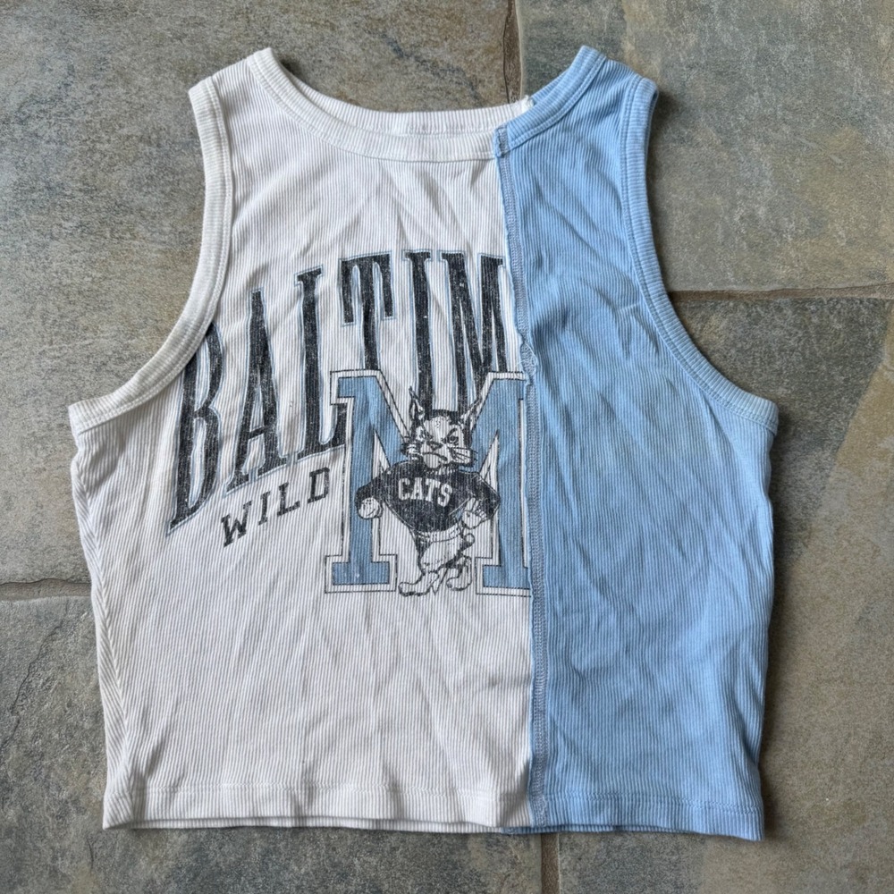 Y2K Hollister Large Cropped Tank Top Grunge Patchwork Style Wildcats Graphic